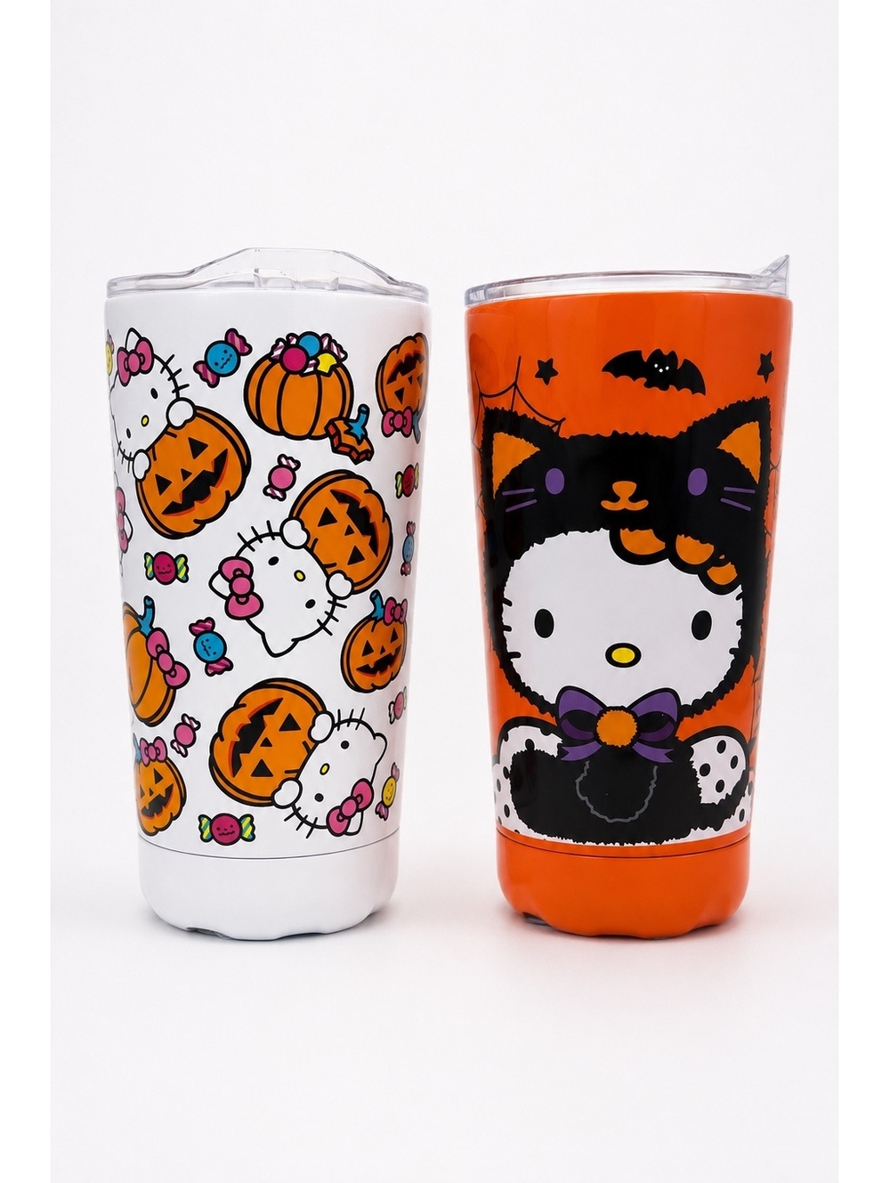 Hello Kitty Halloween 20oz Tumblers Set of 2 Pumpkin Black Cat Sanrio NWT